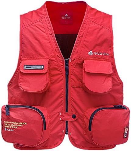 Quick dry multi pockets mesh inner fly fishing hunting photography vest red and black