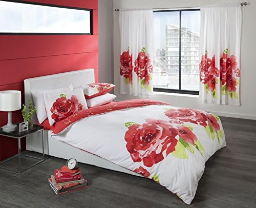 RED &amp; WHITE DUVET COVER SETS WITH FLOWER PRINT DESIGN - QUILT COVER BED SET (King)