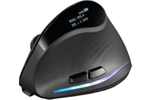 zelotes Souris Bluetooth avec écran,Rechargeable, 7 Boutons, 4000DPI,Connexion De 3 Appareils,Souris sans Fil Verticale,Souris Ergonomique pour Portable, PC, Tablette