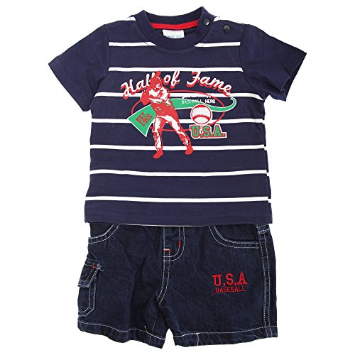 Baby Boys Baseball Hall Of Fame T-Shirt And Denim Shorts Set (6-12 Months) (Navy Blue)