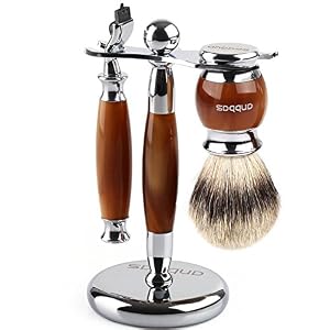 Anbbas Mens Starter Wet Shaving Badger Brush Stand and Razor Handle Kit