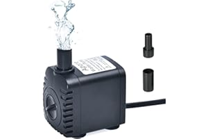 AOONAR Apore Bomba de agua sumergible, mini bomba de acuario, adjustable bomba fuente para estanque fuente tanque de peces con 2 boquillas (220-240 V, 8 W, 600 L/H)