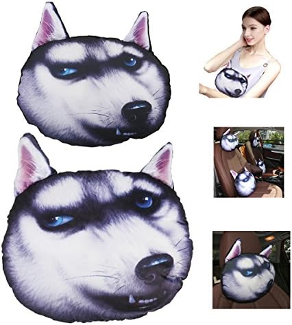 Car pillows, neck pillow, waist support, sofa cushions, office nap pillow, cute pillows, 3D pillows, car decoration cartoon pillows ( Husky Black)