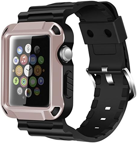 Apple Watch Case, iitee Defender Protective Cover Built- in Screen Protector with Band Strap for 2015 Release Apple Watch 42mm Rose Gold