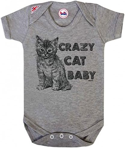 Crazy Cat Baby - Boys or Girls Organic Cotton Short Sleeve Novelty Bodysuit Babygrow