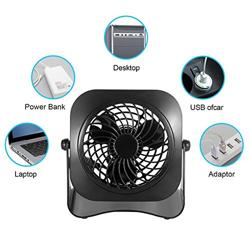 USB Ventilator Mini Ventilator Computer Tischventilator Geschwindigkeit Glamouric Mini Fan Lüfter Schreibtisch Bodenventilator Windmaschine leise 360°Drehbar mit An/Aus-Schalter schwarz - 3