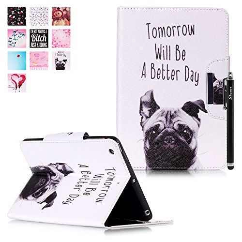iPad Mini 1/2/3 Hülle, Deenor Bunt Painting und Stilvoll Brieftasche Tasche PU Leder Flip Protective Stand Tasche Schutzhülle Hülle für Apple iPad Mini 1/2/3 Generation.[Dog]
