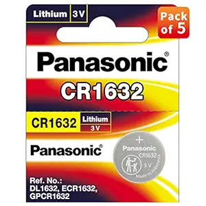 Panasonic Lithium Coin Battery CR1632, Pack of 5