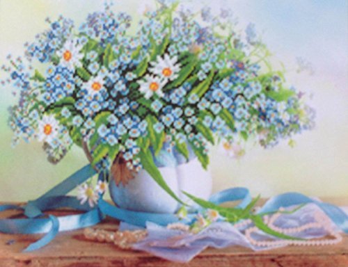 GMMH Diamond Painting Set Bild 14 x 18 Diamant Malerei Stickerei Handarbeit Basteln Mosaik Steine Frühling blaue Blumen