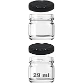 Afracam 29 ml Konserve K&uuml;&ccedil;&uuml;k Numune Kavanoz Siyah Metal Kapaklı Şeffaf Cam 29 cc Paşabah&ccedil;e (2)
