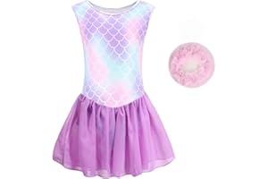 Cucudy Gymnastics Leotards for Girls Gradient rainbow Color Sparkle Dance Leotard Sleeveless Dancewear Girls Leotards Athletic Ballet Dance Dress Kids 3 4 5 6 7 8 9 10 11 12 Years