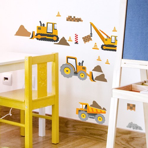 Wandkings Baumaschinen Wandsticker Set, 33 Aufkleber, 2 DIN A4 Bögen, Gesamtfläche 60 x 20 cm - 5
