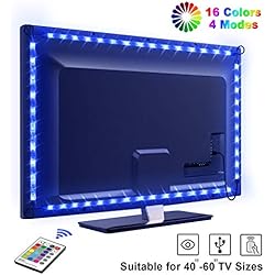 LED TV Lightstrip Etanche avec Télécommande, OMERIL Ruban LED RGB 5050 Alimenté par USB, 2.2M Bande Lumineux 16 Couleurs et 4 Modes pour 40"-60" HDTV/PC Monitor [2x50cm+2x60cm]