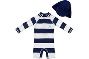upandfast Maillot de Bain Une pièce avec Fermetures éclair pour bébé garçons Maillot de Bain pour bébé Protection Solaire UPF 50+ avec Chapeau de Soleil