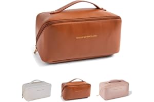 TOOSOAR Groß Kapazität Kosmetiktasche, Damen Reise Kosmetiktasche, Portable Leather Travel Cosmetic Bag, Mäppchen Make Up Bag Schminktasche, Wasserdichter Reise Make-up Tasche mit Trennwand