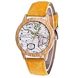 Giulogre 2019 Damen Armbanduhren Kinder Zeiger Outdoor Uhren Glas Gesicht Rundes Zifferblatt Mit Denim Band Quarzwerk Analog Uhren Jugendliche Mädchen Jungen (Gelb)