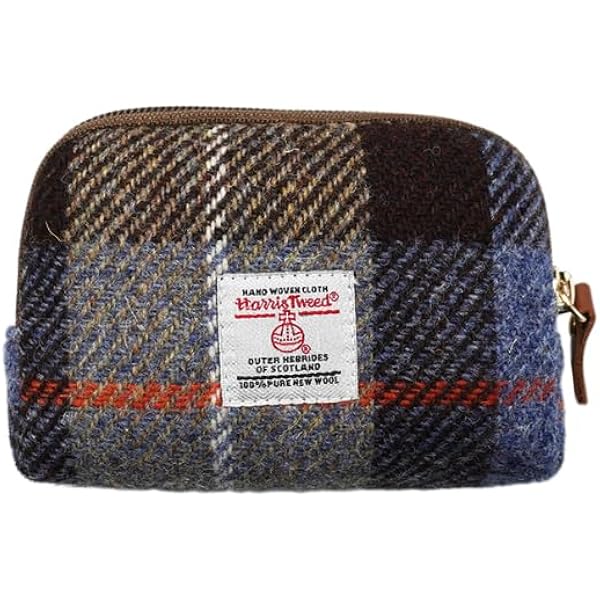 Harris Tweed Mini Trousse Porte-Monnaie Rouge à Lèvres – Pochette Zippée Plaid Écossais Bleu Rose Pour Femme & Homme