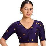 Studio Shringaar Women's Brown Cotton Silk Chanderi Readymade Saree Blouse with Zari Dots: 