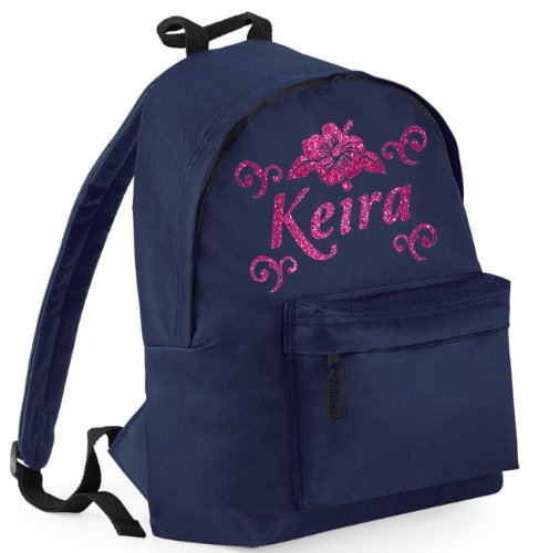 PERSONALISED NAMED BACKPACK' Navy School backpack with Pink Sparkling Glitter print