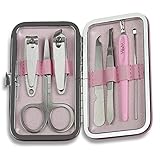 Stylish 7-Piece Manicure Pedicure for Women - with Pro Quality Stainless Steel Manicure Tools incl. Nail Clippers, Nail Scissors and Cuticle Trimmer in a Compact Case - Perfect Gift