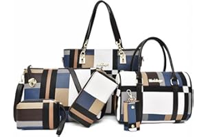 Opurtdor Bolso Mujer Mediano Bolso Bandolera Mujer Bolsos de Mujer Bolso Shopper Mujer Bolso Piel Mujer Bolsos Bandolera para PU Mujer Bolso Tote 6 Pcs Set Bolso de Mano