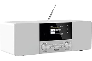 TechniSat DIGITRADIO 4 C - Radio digitale stereo (DAB+, FM, display a colori OLED, streaming audio Bluetooth, presa per cuffie, ingresso AUX, radiosveglia, 20 Watt RMS, altoparlante Elac) bianco
