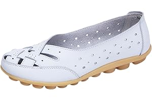 MUIUM(TM) Comfort Lightweight Shoes Women Leather Moccasins Slip-On Hollow Out Breathable Shoes Ladies Casual Orthopedic Loafer Shoes Non-Slip Driving Shoes