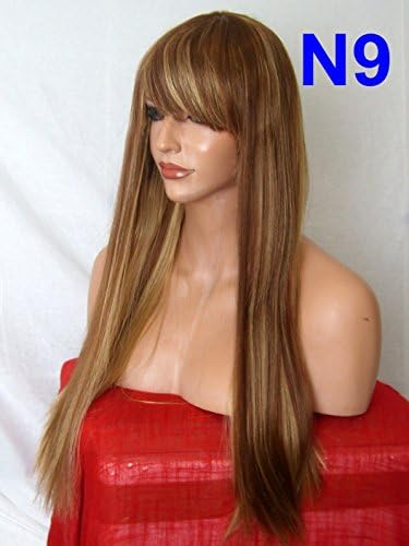WIG FASHION Long Straight Blunt Fringe Natural Party Heat Resistant Synthetic Hair Wig BROWN HIGHLIGHT BLONDE Full Wig N9