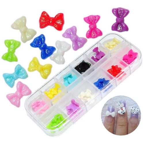 chinkyboo 60 Pcs Mix Colors Acrylic 3D Rhinstone Nail Art Glitter Bows / Butterfly Design In Box