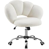 Yaheetech Office Desk Chair Swivel Back White Cloud Design | Ergonomic Armless Office Chair, Height Adjustable Chair, Boucle
