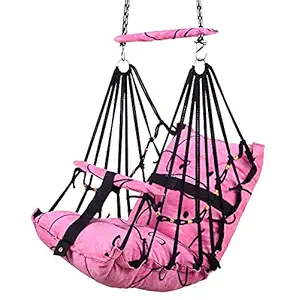 BOFFLE Cotton Swing Chair for Kids Babys Children Folding and Washable 1-3 Years with Safety Belt/Home, Garden Jhula for Babies |Pink Color Swing for Kids| Cradle | Seat 16x12 and Back Side 16x16 inch (Pink Color)