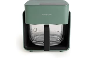 CREATE/AIR FRYER STUDIO CRYSTAL/Freidora sin aceite 4.2 L sin vaporizador de agua verde sage/Capacidad 5-6 raciones, 6 programas, bandeja de cristal, control de tiempo y tempertura, 1300W
