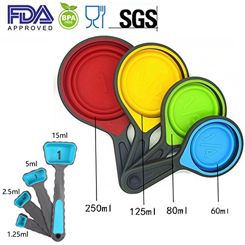 klappbar Backen Messbecher und Löffel Set – Bunt und flexible Backen Werkzeuge Ideal für Zuhause Backen, Kochen, Outdoor Picknick oder Camping, Set von 8 - 5