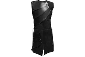 Foweknow Herren Mittelalter Kostüm Ärmellos Rundhals Renaissance Lederweste Ritter Patchwork Leder Rüstung Retro Weste Wikinger Pirat Cosplay Gothic Performance Halloween Kostüm