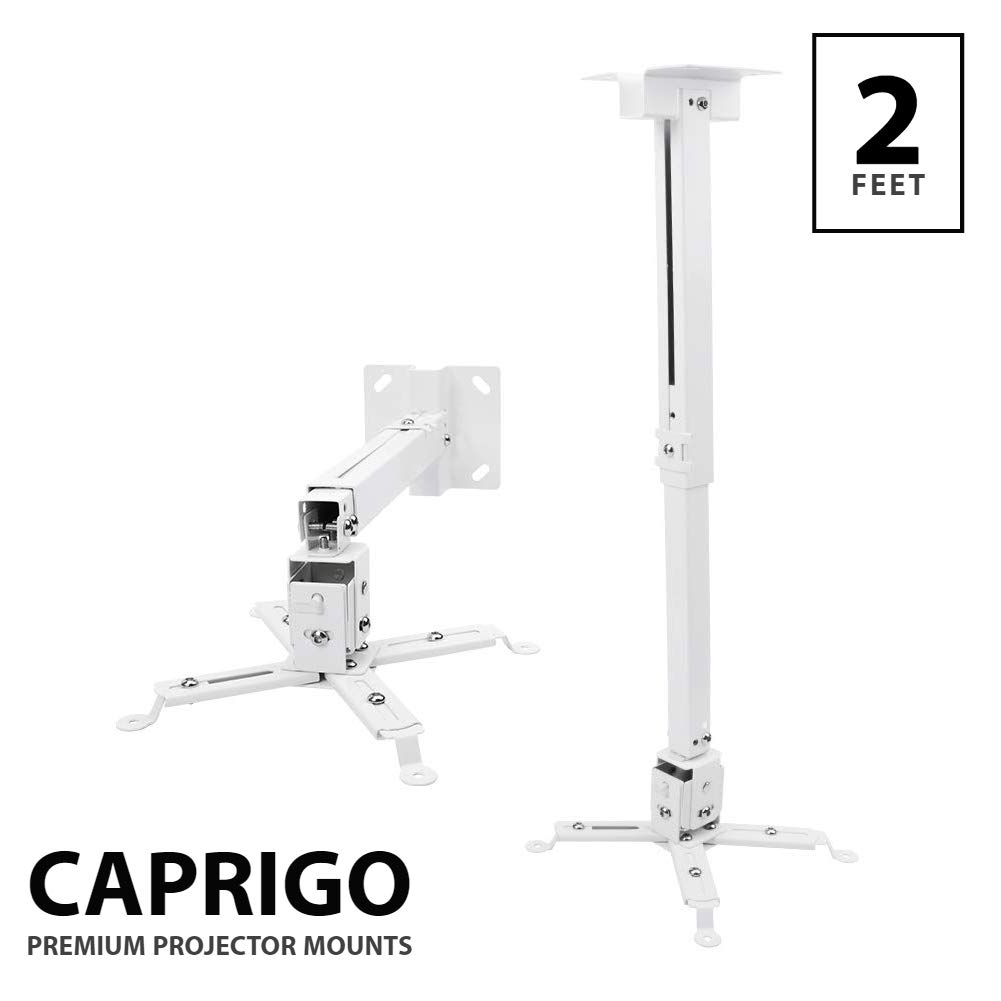 CAPRIGO Heavy Duty 1 Feet to 2 Feet (12 Inch to 24 Inch) Adjustable Projector Ceiling Mount Stand, Universal Projector Wall Mounting Bracket Kit with Swivel, Tilt & Height Adjustments (White-M447) - Image 4