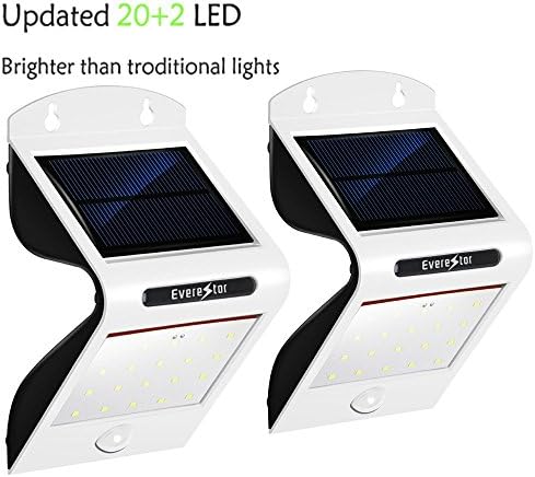 Everestor LED Solar Motion Sensor Light Waterproof Outdoot Wireless Solar Energy Powered Light 20 Bright Nodes for Garden, Patio, Fence, Yard, Pathway, Hall, Driveway, Garage, Stairway, Gate, Wall（2 PACK）
