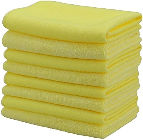 Microfiber Kitchen Scrub/Cleaning Cloth, Cleaning and Scrubbing with One Cloth, Designed for Stubborn Stains on Sink, Stove, Bench, Window, No Scratch, No Streaks, 12 x 12 inch, Yellow, (8 Pack)