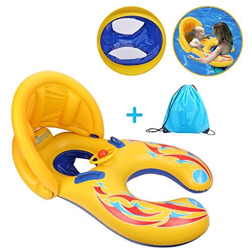 Moonmini Bambini Anello di Nuoto, Madre e Bambino Piscina galleggiante Galleggiante Gonfiabile galleggiante con Baldacchino e borsa per Piscina e il Divertimento in Acqua di Mare