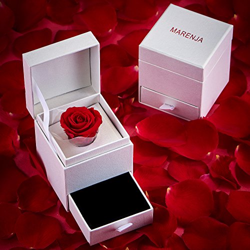 MARENJA Schmuckkästen Schmuckbox weiß mit konservierte Rose - 3