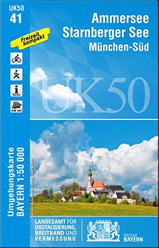 Download UK50-41 Ammersee, Starnberger See, München-Süd: Starnberg, Wolfratshausen, Geretsried, Holzkirchen, Weilheim i.OB, Herrsching a.Ammersee, Germering, ... Karte Freizeitkarte Wanderkarte)