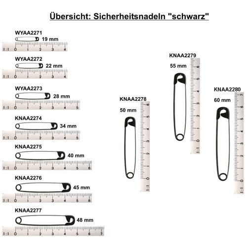 12 Stück Maxi Sicherheitsnadeln 60 mm, groß, schwarz lackiert, Nadel Nadeln, 2280 (60 mm) - 2