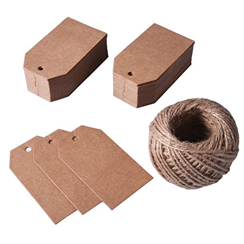 100 Piezas Etiquetas de Papel Kraft Etiquetas de Regalo en Blanco Tarjetas de Manualidades Material de Boda Etiquetas Colgante con 30 Metros de Cordel