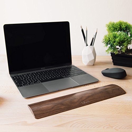 kalibri Reposamu  ecas para teclado y rat  n - Apoyo de mu  ecas para el ordenador - Soporte de mano - Tama  o M 30 x 7 6 x 1CM en madera de nogal