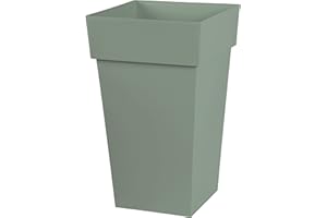 EDA - Pot de Fleur Carré Haut Toscane - Volume 62 L - 39 x 39 x H.65 cm, Vert Laurier