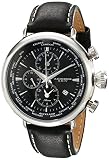 Akribos XXIV Herren Explorer Welt Zeit Alarm Edelstahl schwarz Zifferblatt schwarz Lederband Armbanduhr