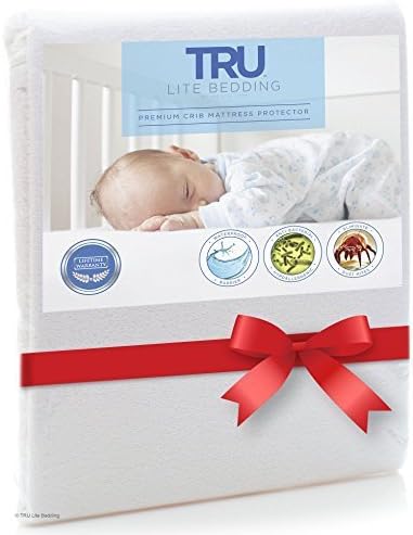 Crib Size - Premium Waterproof Mattress Protector - Vinyl Free Mattress Cover - Hypoallergenic Breathable Cotton Terry Bed Cover - Protection from Dust Mites, Allergens, Bacteria