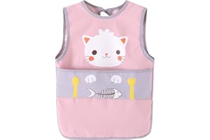 Happy Cherry - Tablier Blouse de Peinture Bébé Bavoir Etanche sans Manches Tablier Peinture Enfant Fille Garçon Imperméable Repas École Maternelle Chat 4-5 Ans