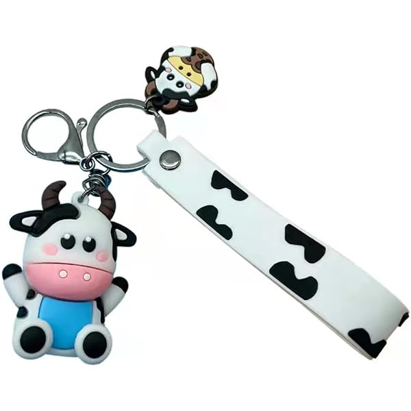 Porte-Clés En Bois Sculpté Vache - Ferme, Fleur, Animal | Fait Main, Dans Boîte Cadeau, Unisexe