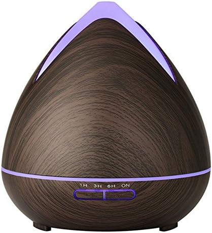 Ultrasonic Aroma Diffuser &amp; Humidifier 400ML with Colour Changing LED Lamp and BPA Free Body Material - Elegant Dark Wood Grain Colour