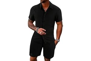 Hoefirm Men's Tracksuit Beach Summer Shirt Set Button Short Sleeve Joggers Polo Gym Top Casual Running Sport Sweat Activewear 2 Piece Suit Pants